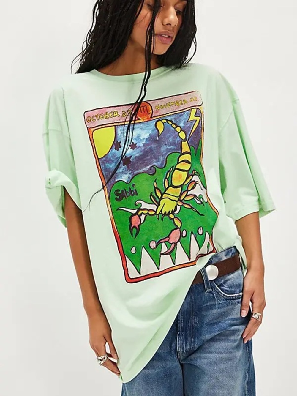 ♏ Sabbi Scorpio Horoscope Graphic Tee Mint Green Oversized XS NWT